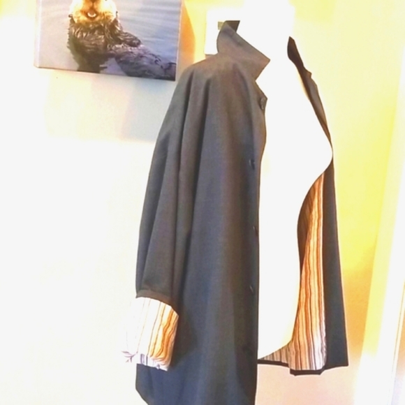 ESKANDAR Y2k Swingy HTF Grey Striped Wool Striped Boxy Neiman  Minimalist Jacket - Picture 1 of 14